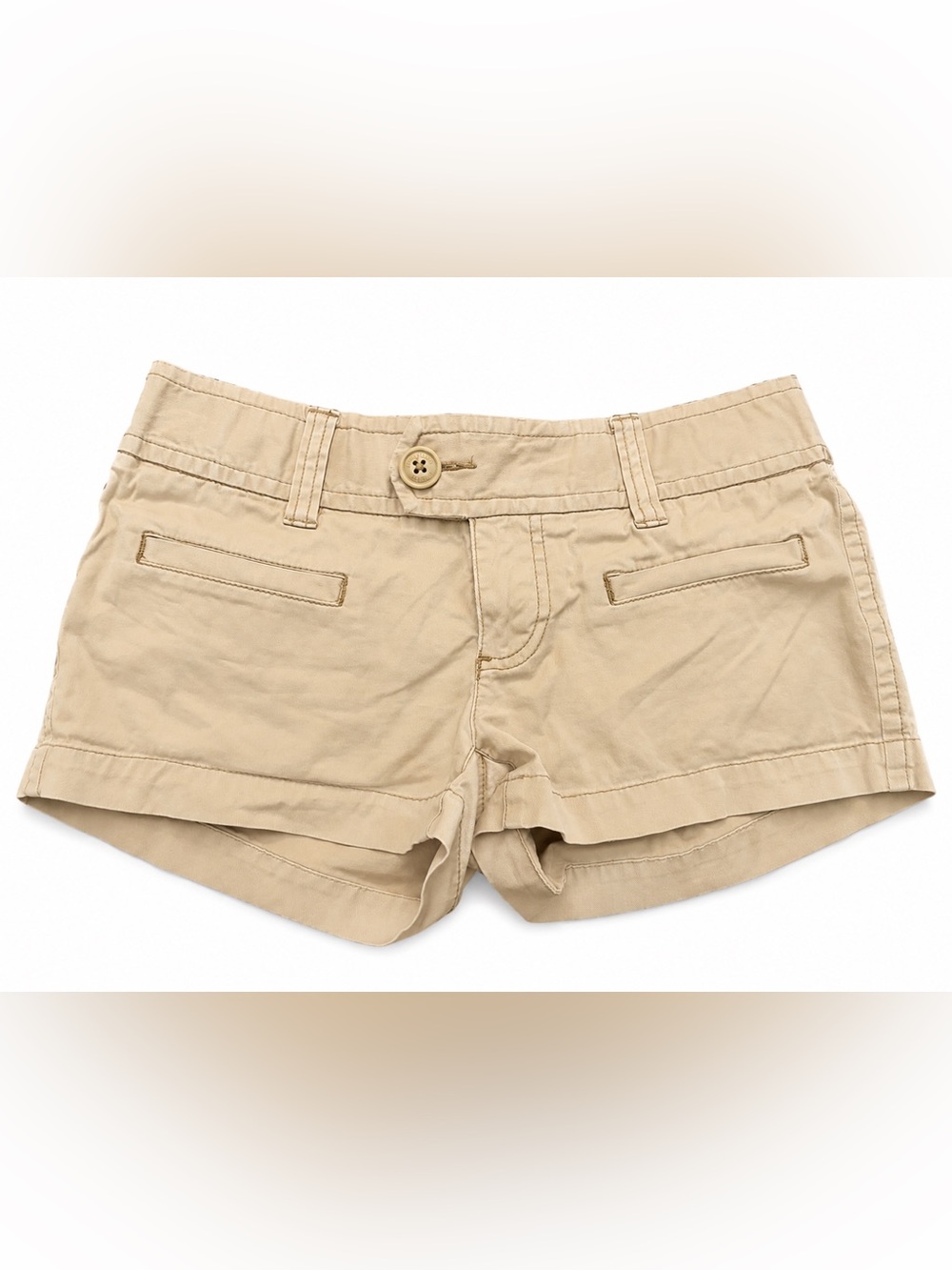 American Eagle Stretch Khaki Shorts Size 0 Tan Low Rise Casual